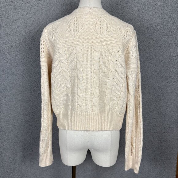 Sugar Moon Juniors' Irish Cream Cable Knit Bling Button Cardigan Sweater Lg NWTs - Picture 5 of 8